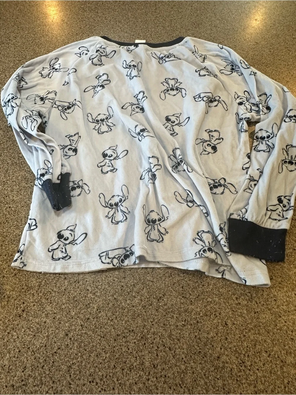 Cozy Light Blue Stitch Print Long Sleeve pj  Top - Picture 4 of 5